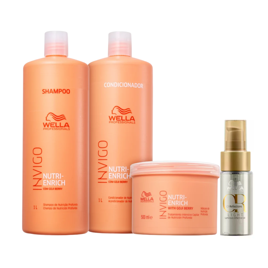 Kit Wella Professionals Invigo Nutri-Enrich Salon - Oil Reflections Light 30ml (4 Produtos)
